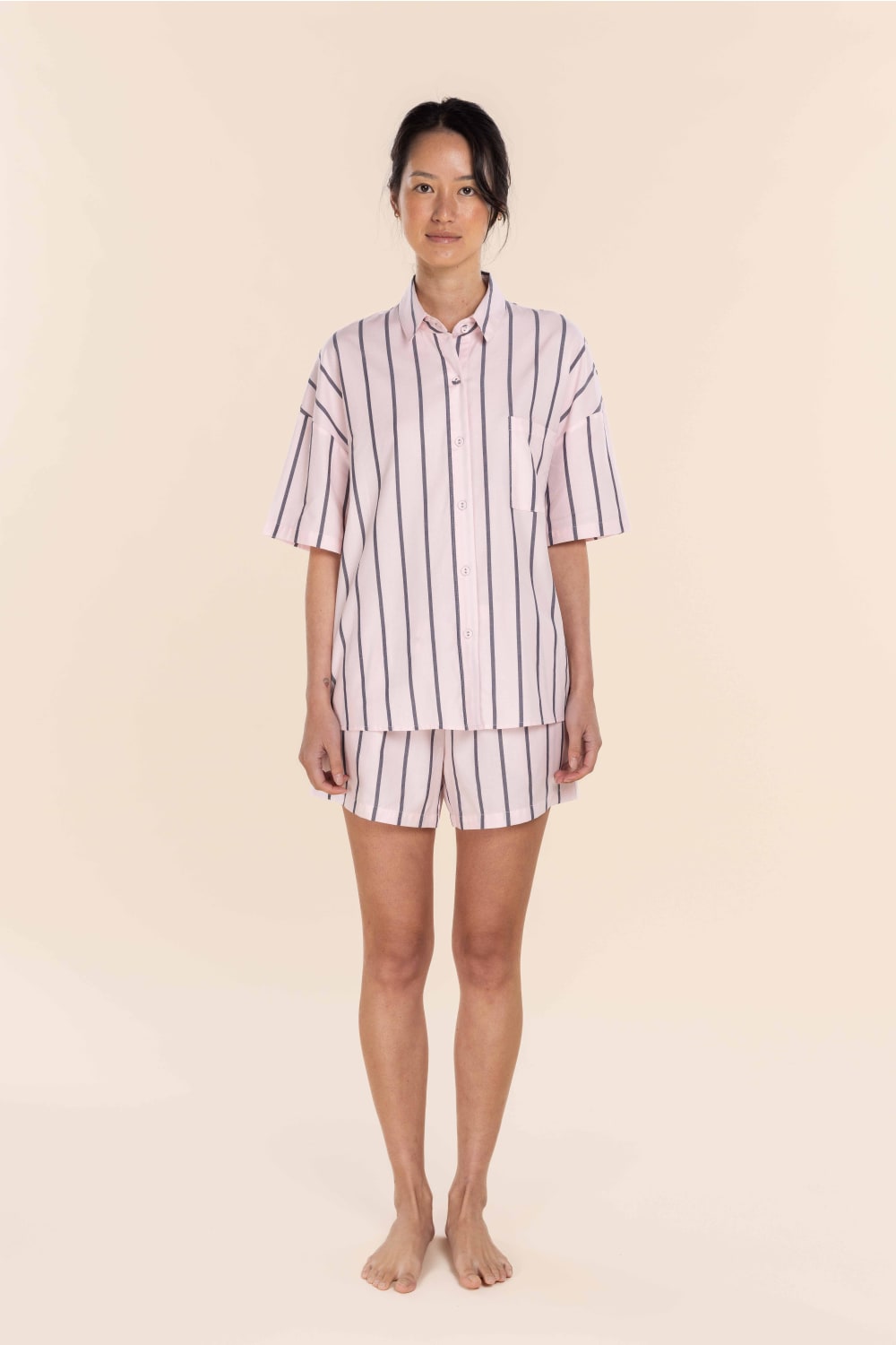 Gingerlilly Sasha Striped Boyfriend PJ Set - Pink [SZ:S]