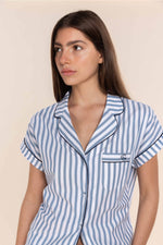 Load image into Gallery viewer, Gingerlilly Winona Cotton Sateen Long PJ Set - Blue Stripe [SZ:S]
