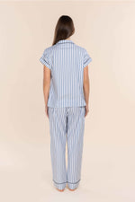 Load image into Gallery viewer, Gingerlilly Winona Cotton Sateen Long PJ Set - Blue Stripe [SZ:S]
