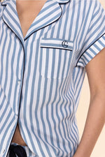 Load image into Gallery viewer, Gingerlilly Winona Cotton Sateen Long PJ Set - Blue Stripe [SZ:S]
