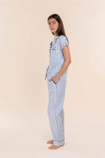 Load image into Gallery viewer, Gingerlilly Winona Cotton Sateen Long PJ Set - Blue Stripe [SZ:S]
