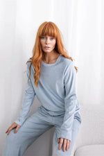 Load image into Gallery viewer, Gingerlilly Thea Velour Long Lounge Set - Blue [CLR:BLUE SZ:XS]
