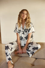 Load image into Gallery viewer, Gingerlilly Wren Silky Satin Floral PJ Set - Ivory/Black [SZ:S]
