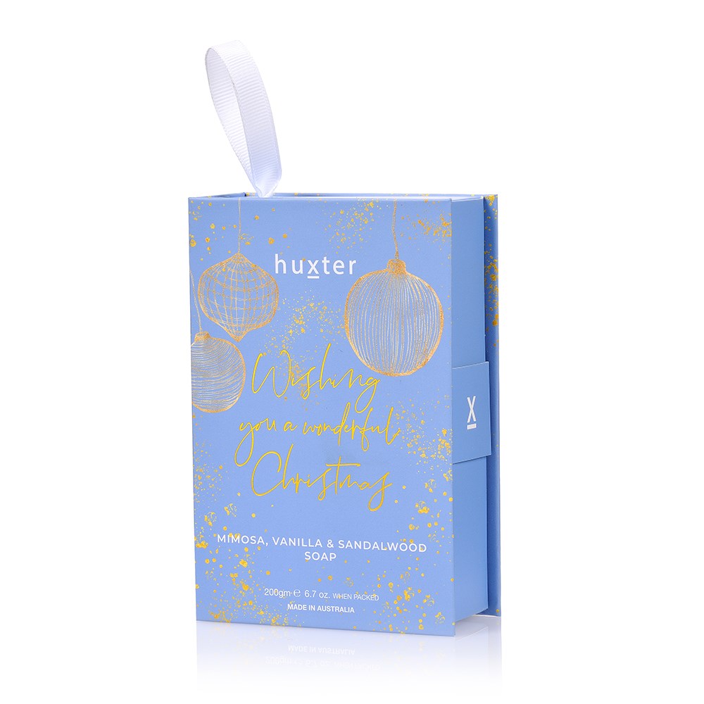 Huxter Hanging Soap Book - Blue Christmas Baubles - Wishing You A Wonderful Christmas