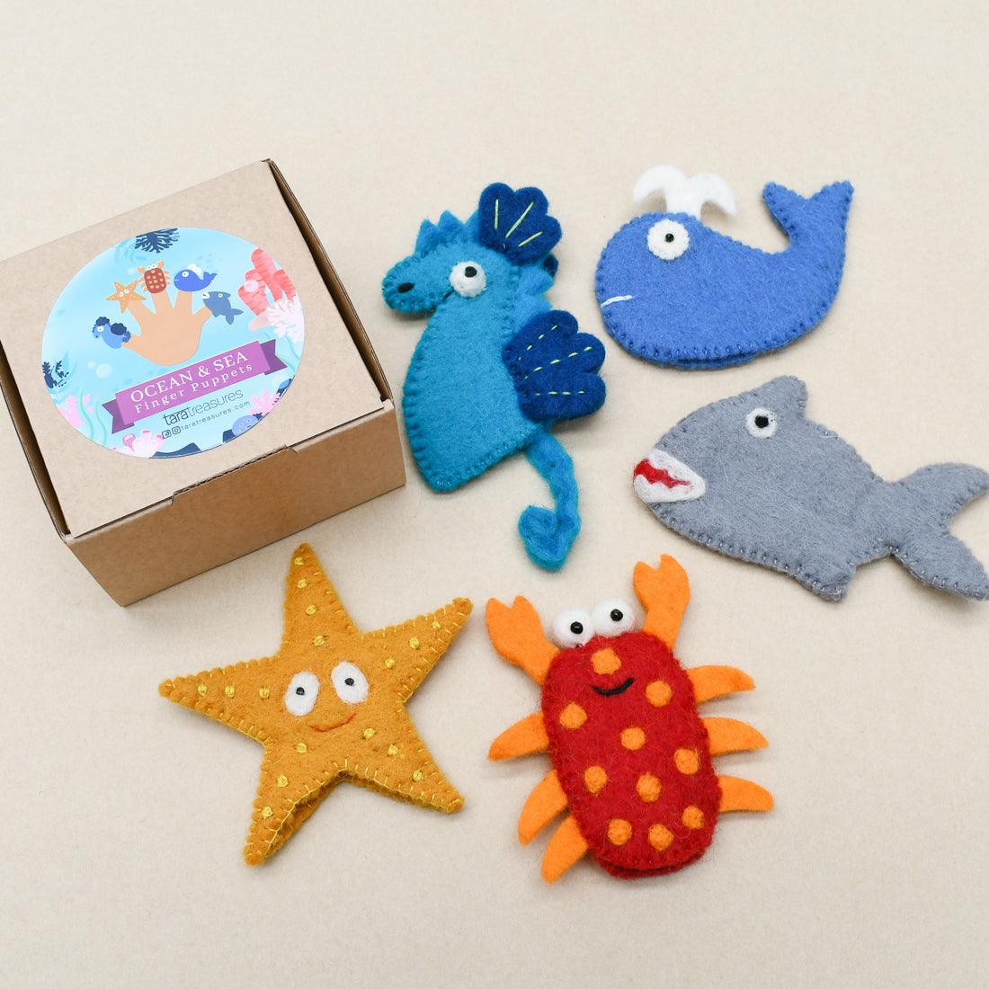 Tara Treasures Felt Finger Puppet Set of 5 - Ocean and Sea Creatures