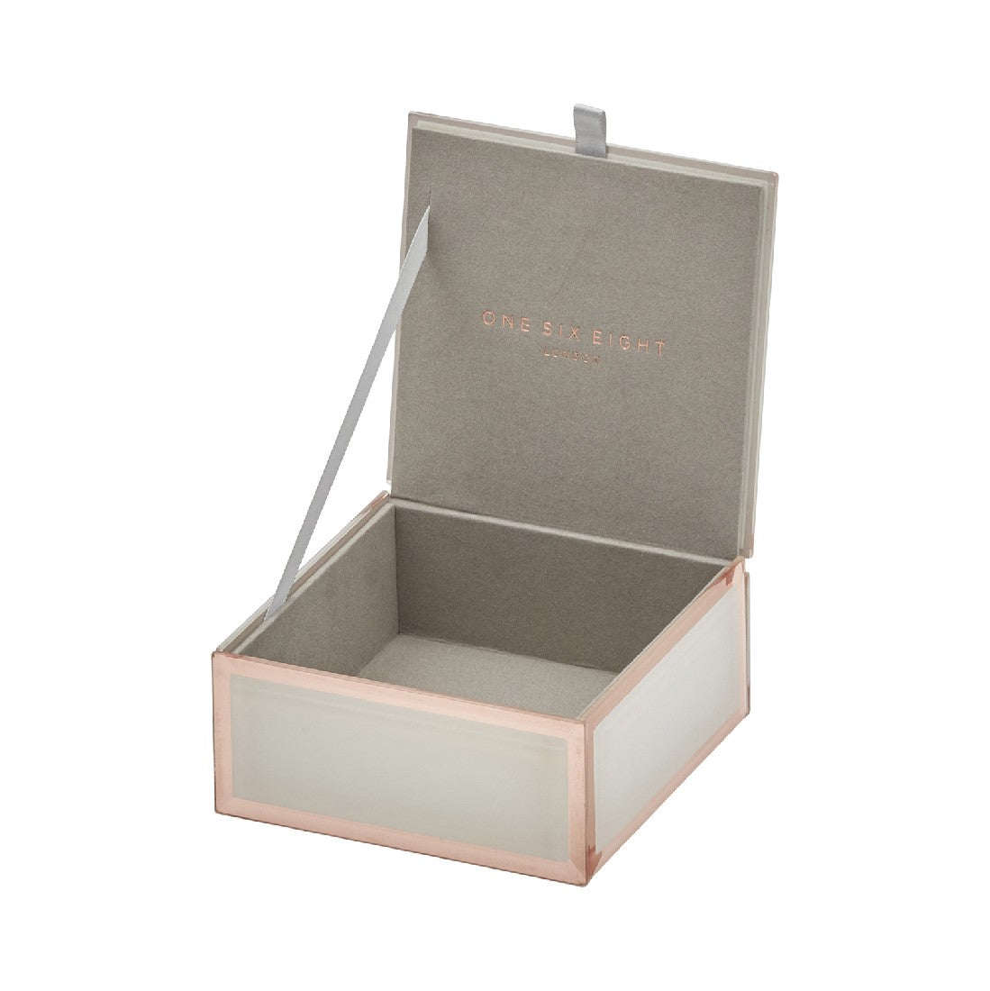 One Six Eight London Sara Glass Jewellery Box - White/Rose Gold Small