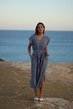 The Shanty Corporation Sebou Linen Dress - Navy Fleck [CLR:NAVY FLECK SZ:XS]