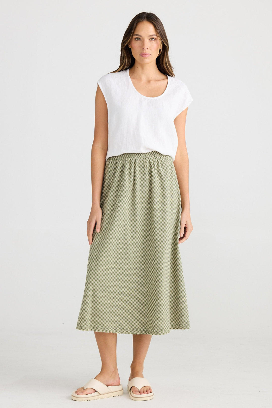 The Shanty Corporation Sicily Linen Skirt - Sage Check [CLR:SAGE CHECK SZ:XS]