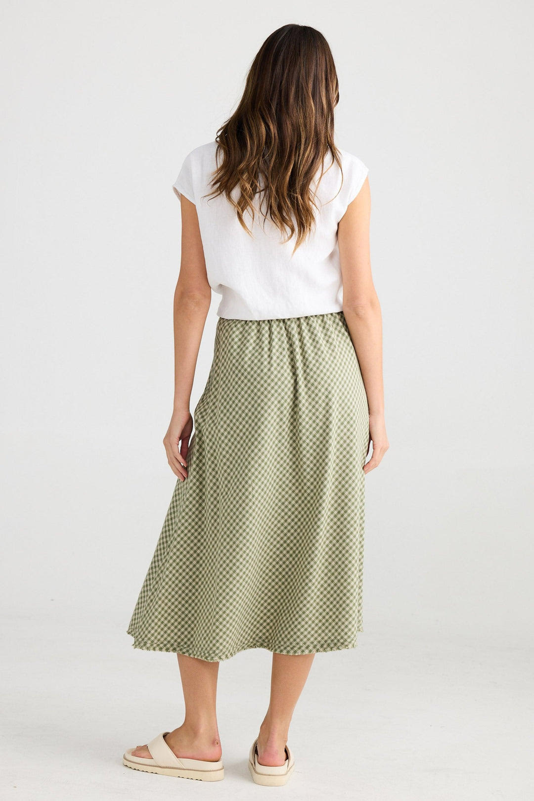 The Shanty Corporation Sicily Linen Skirt - Sage Check [CLR:SAGE CHECK SZ:XS]