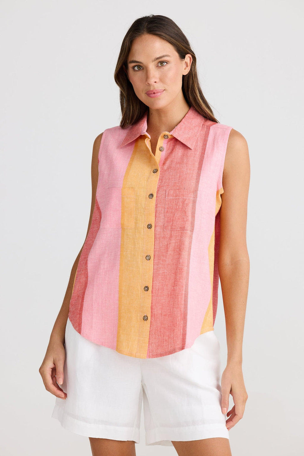 The Shanty Corporation Bazzar Linen Top - Lisbon Stripe [CLR:LISBON STRIPE SZ:XS]