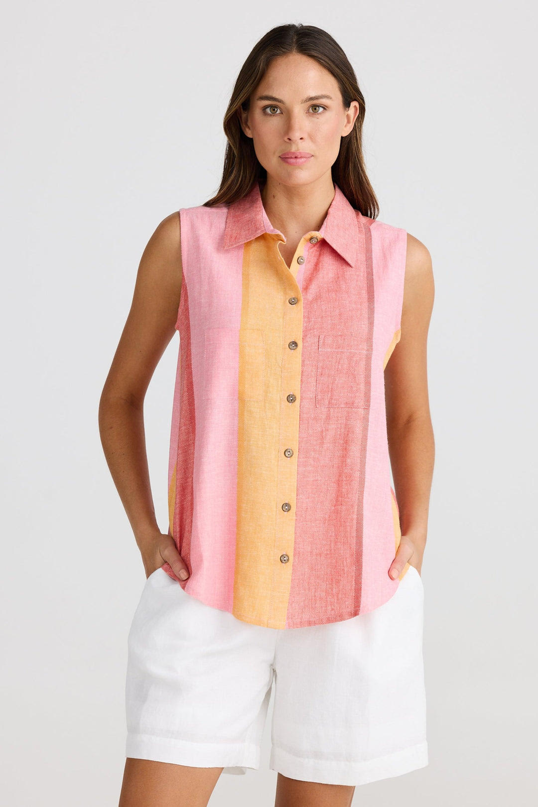 The Shanty Corporation Bazzar Linen Top - Lisbon Stripe [CLR:LISBON STRIPE SZ:XS]