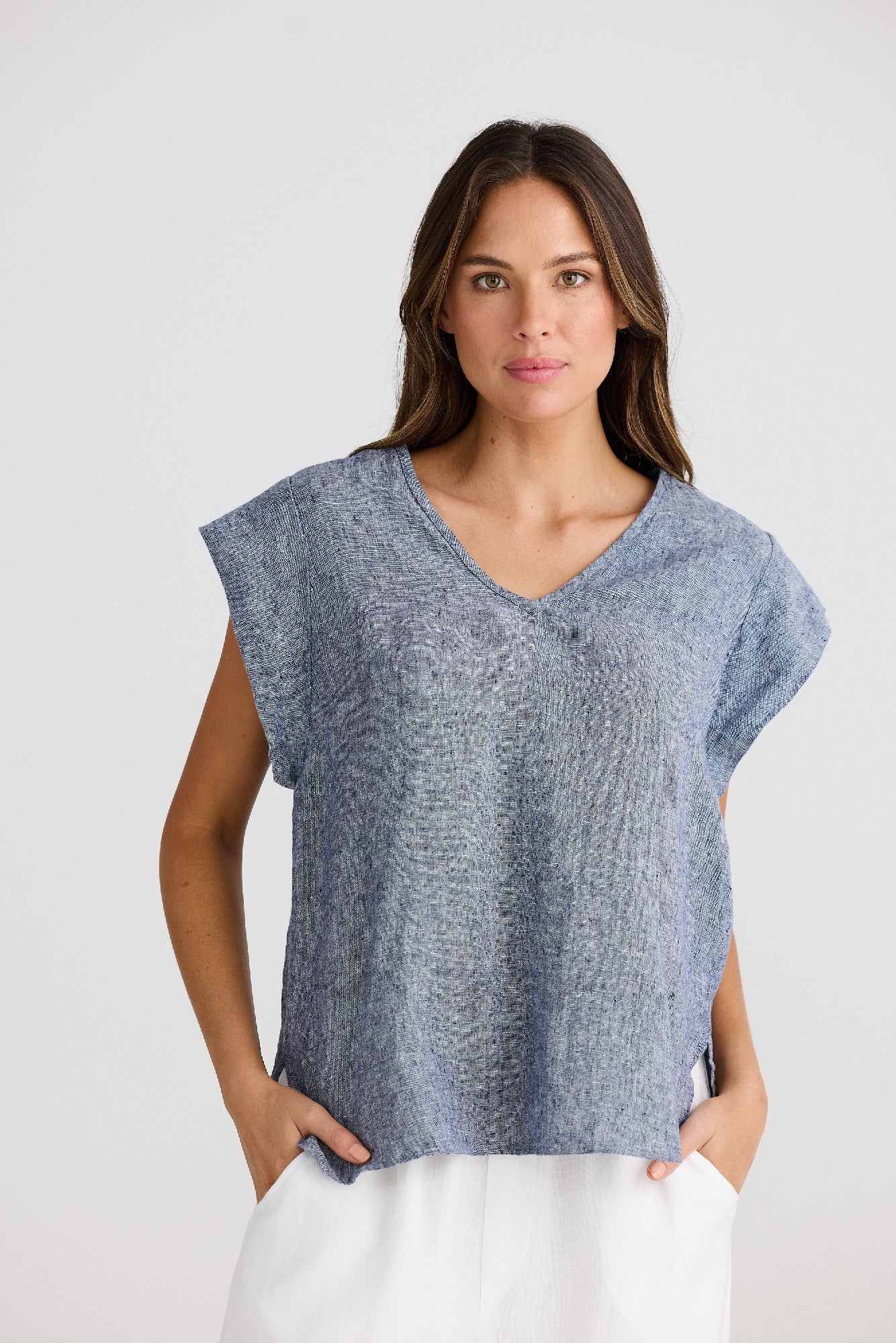 The Shanty Corporation Sebou Linen Top - Navy Fleck [CLR:NAVY FLECK SZ:XS]