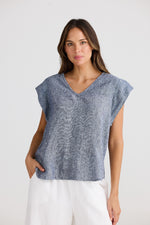 Load image into Gallery viewer, The Shanty Corporation Sebou Linen Top - Navy Fleck [CLR:NAVY FLECK SZ:XS]
