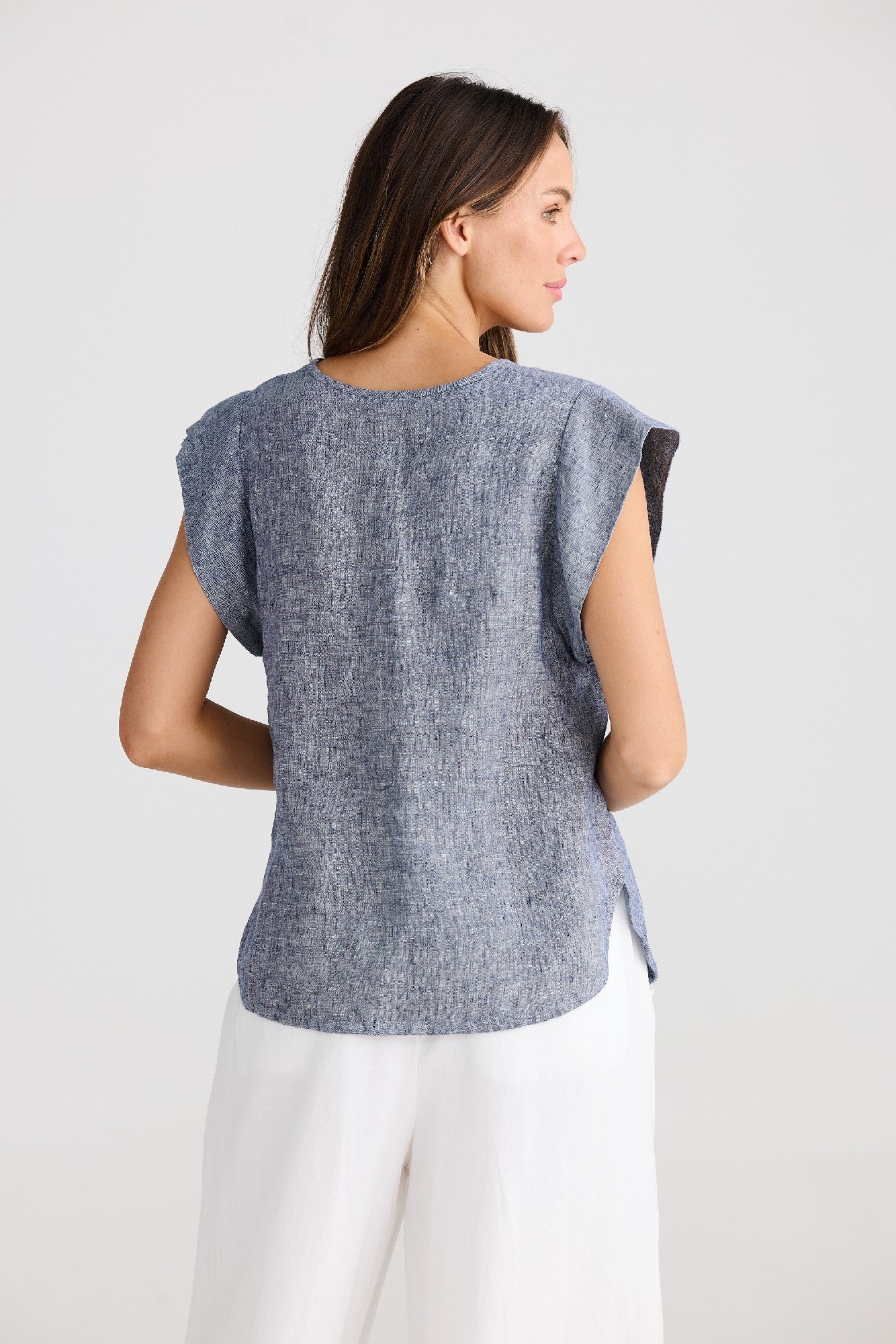 The Shanty Corporation Sebou Linen Top - Navy Fleck [CLR:NAVY FLECK SZ:XS]