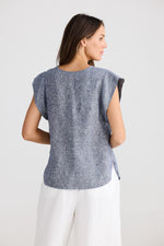 Load image into Gallery viewer, The Shanty Corporation Sebou Linen Top - Navy Fleck [CLR:NAVY FLECK SZ:XS]
