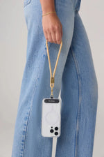 Load image into Gallery viewer, Klipsta LOOP Phone Wrist Strap - Tan &amp; Gold

