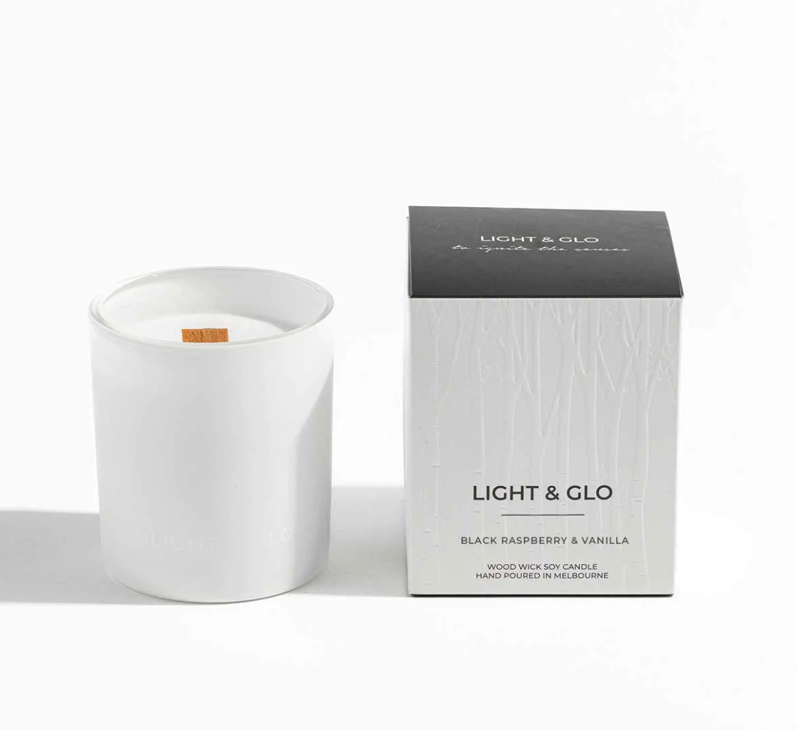 Light & Glo Candle Black Raspberry & Vanilla - White